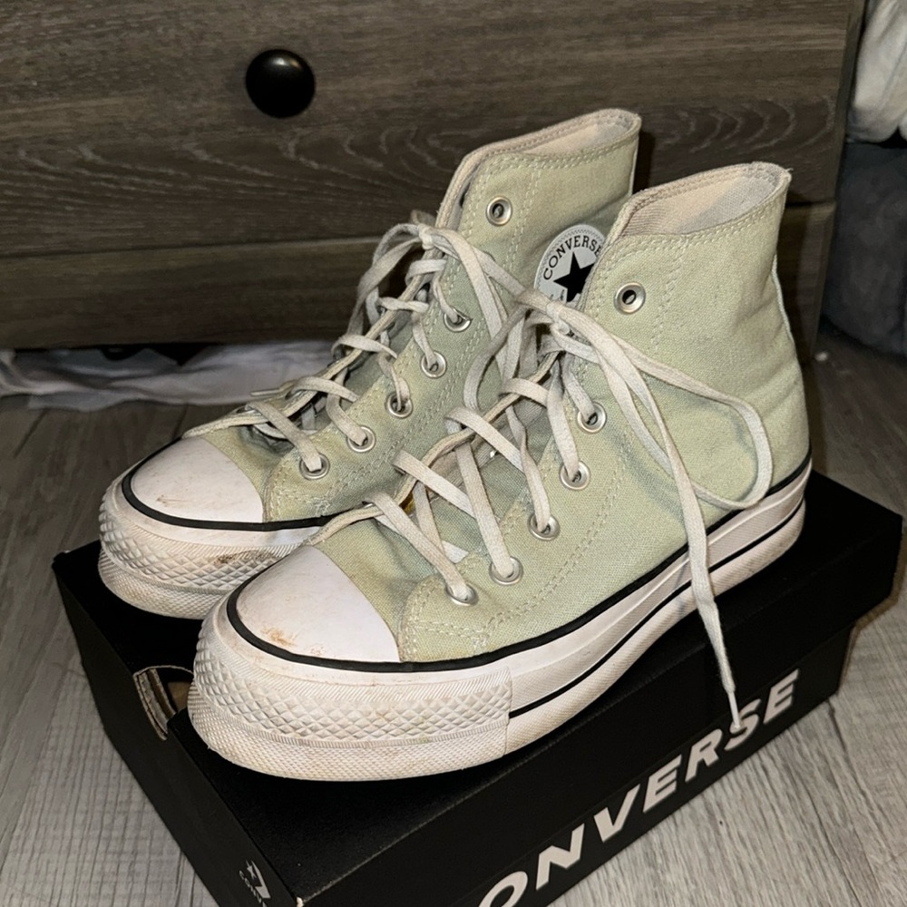 sage green high top platform converses